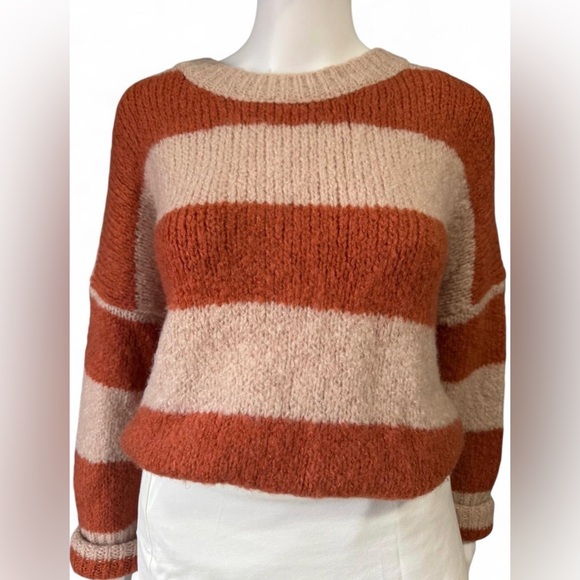 Goodnight Macaroon Sweaters - Goodnight Macaroon Oversized Striped Crewneck Sweater in Rust & Cream
